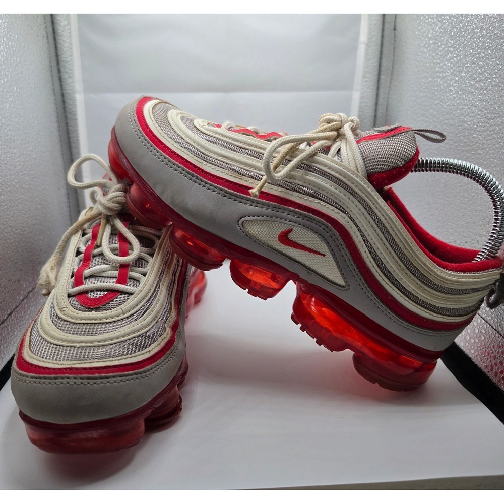 Nike Air Vapormax 97 Silver Red Metallic Grey Kids Running Shoes BV1153-002 6.5Y